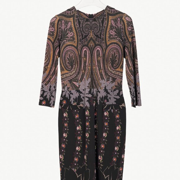 Etro Purple & Black Paisley & Floral Jersey Midi Dress - Picture 2 of 11